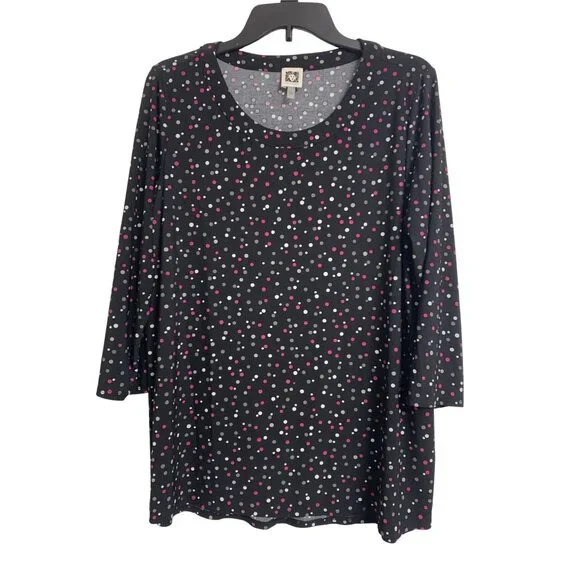 Anne Klein Polka Dot Scoop‎ Neck 3/4 Sleeve Blouse Size L - Picture 1 of 7